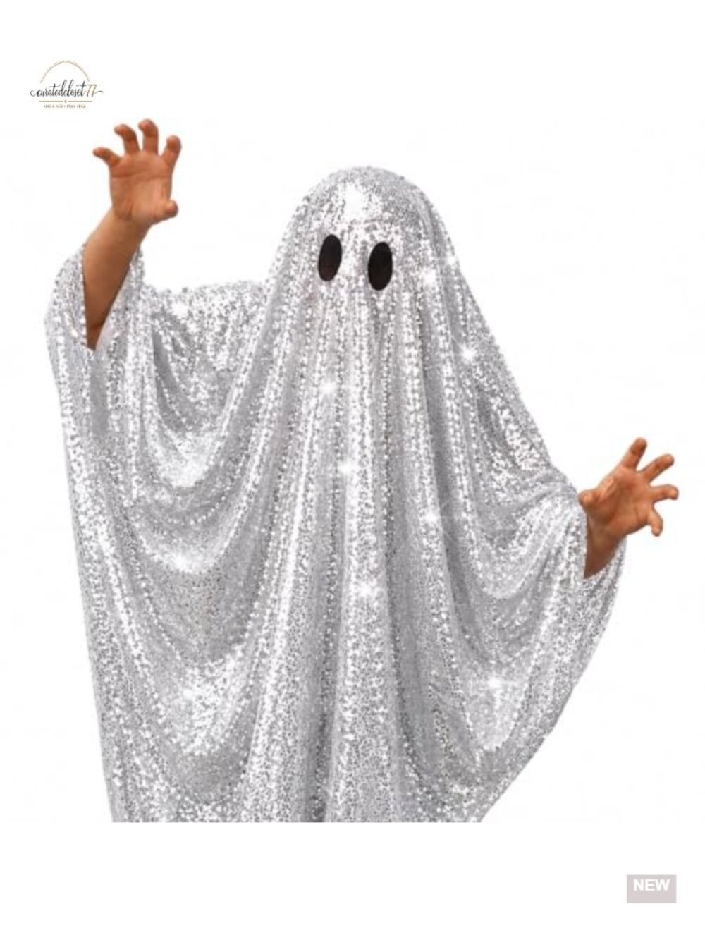 Glitter Disco Ghost Costume Cape for Adults Halloween Party